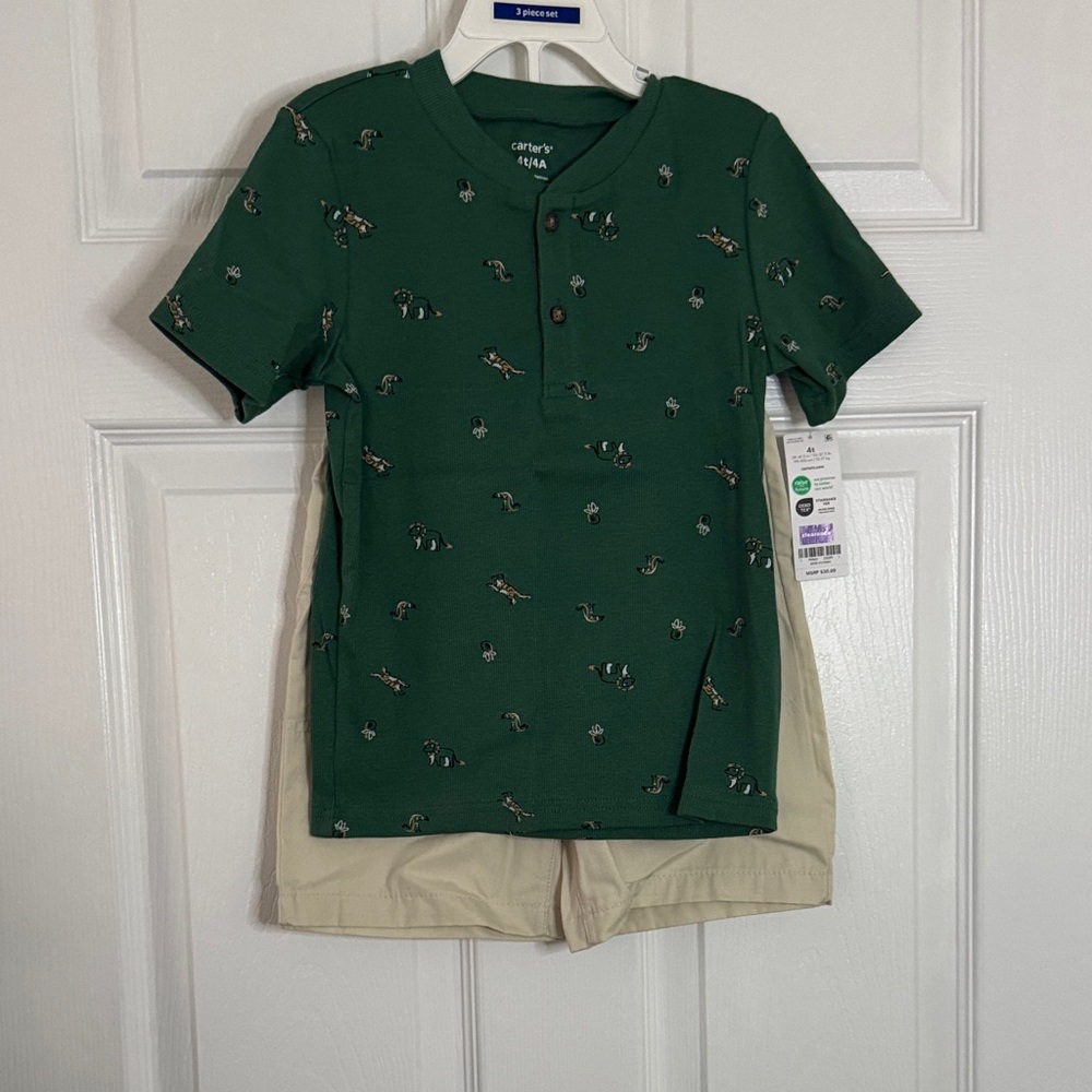 Carter's Green Short Sleeve Tee with Animal Print